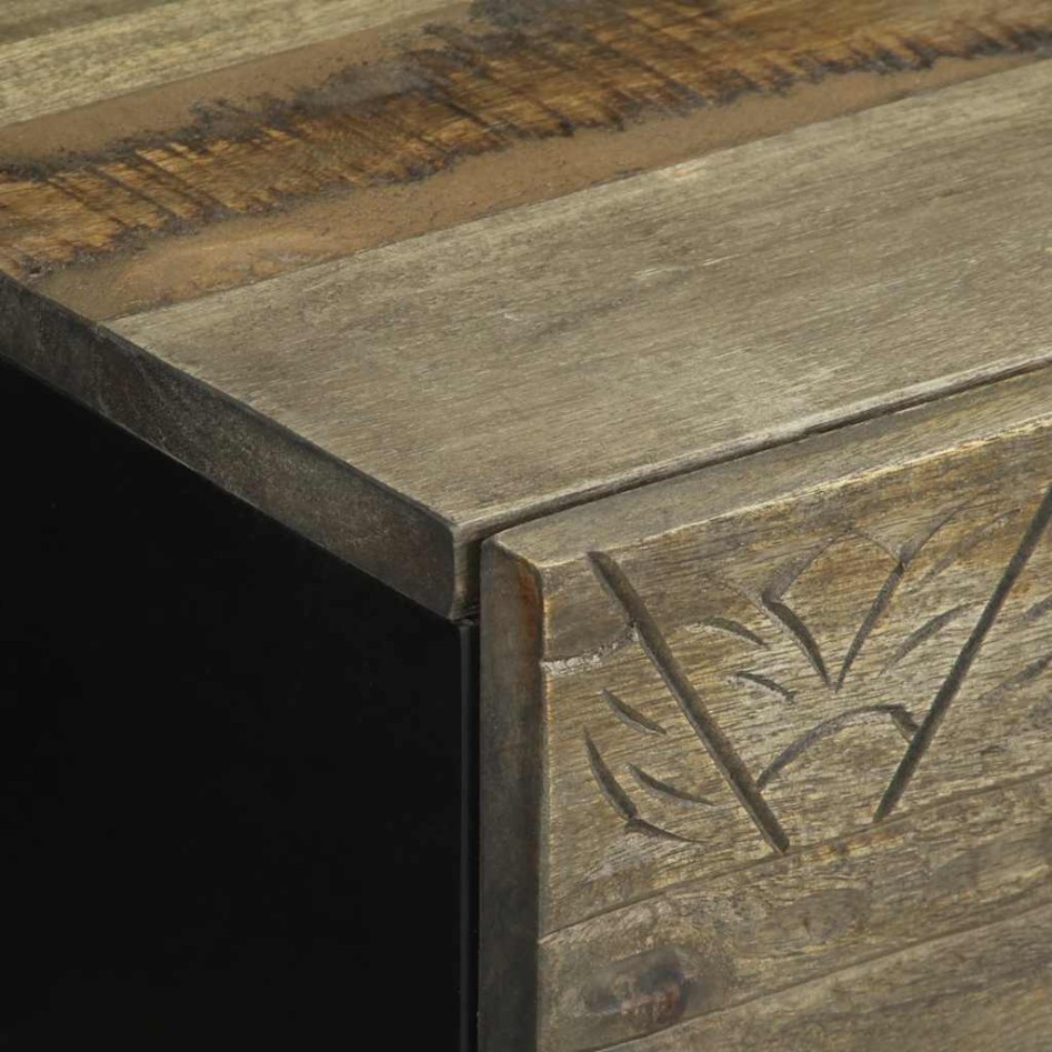 Mesita de noche de madera maciza de mango gris claro