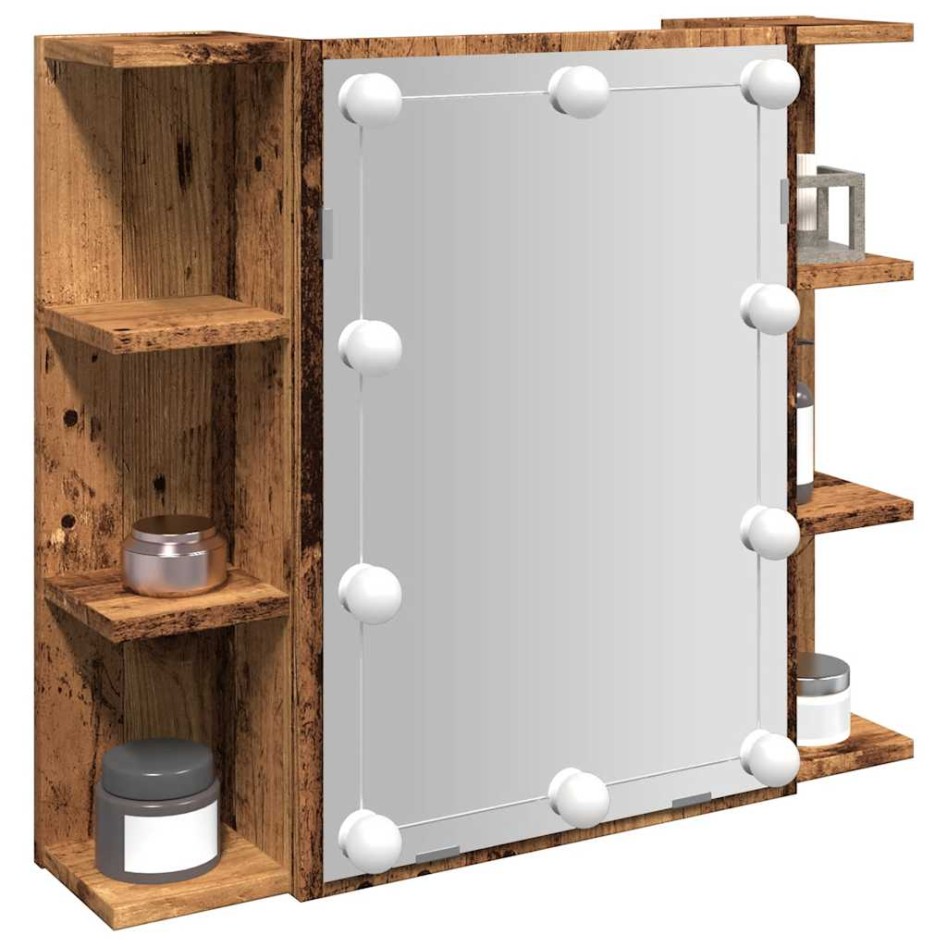 Mueble con espejo y LED madera vieja 70x16,5x60