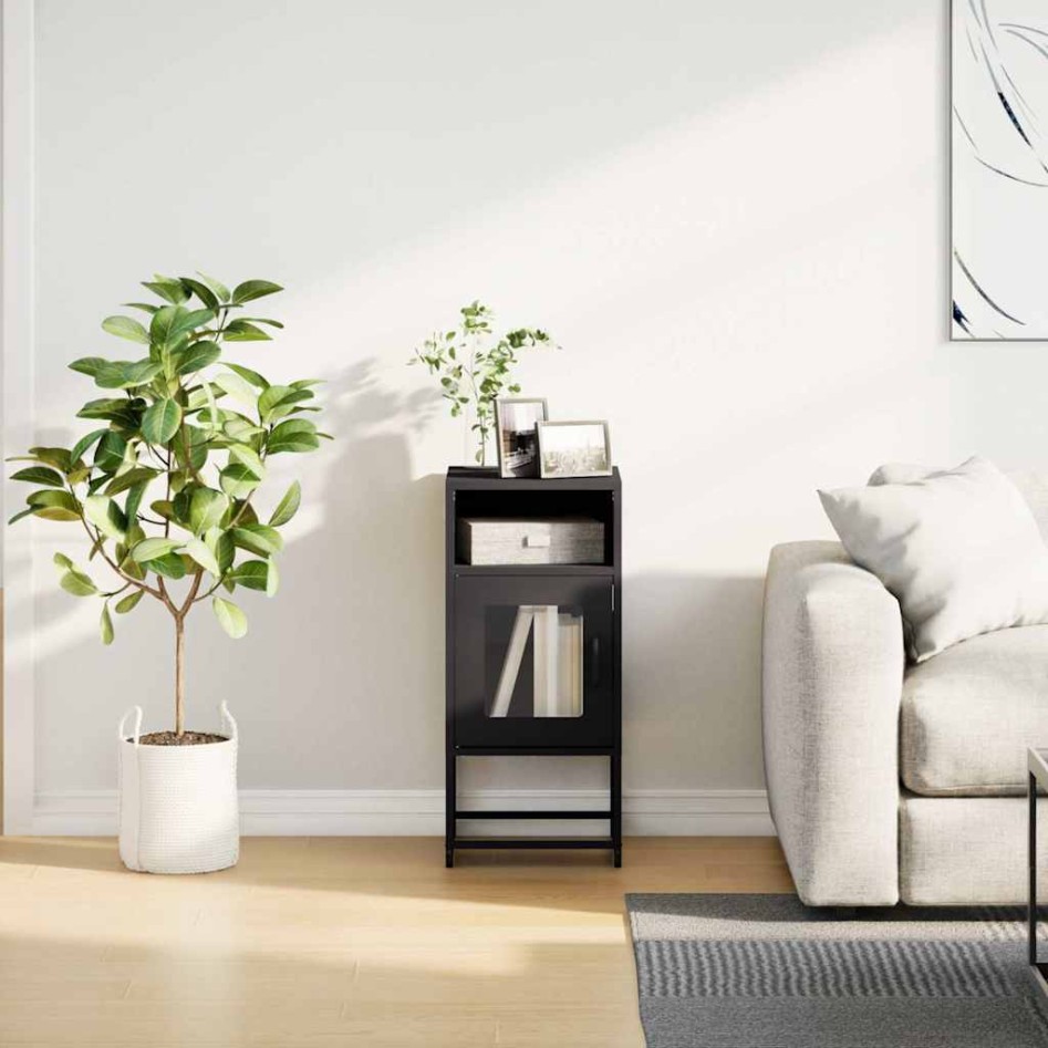 Mesita de noche acero laminado en frío negro 36x39x78