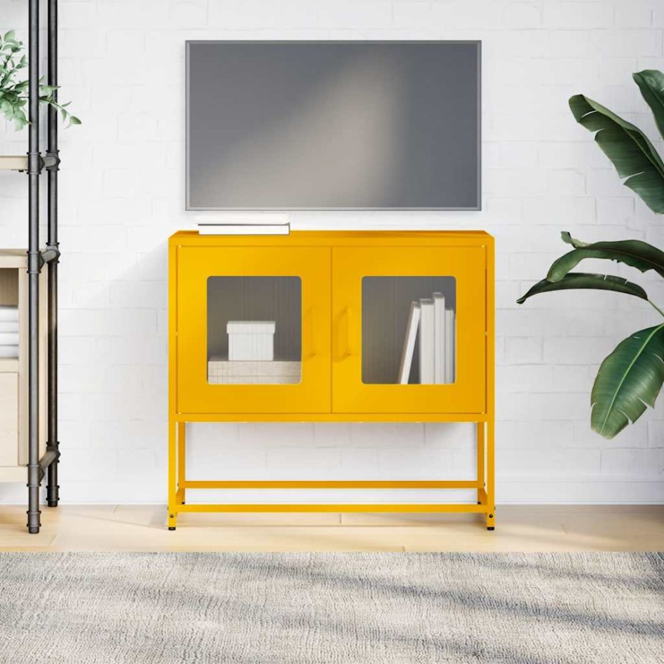 Mueble TV acero laminado en frío amarillo mostaza 68x39x60,5