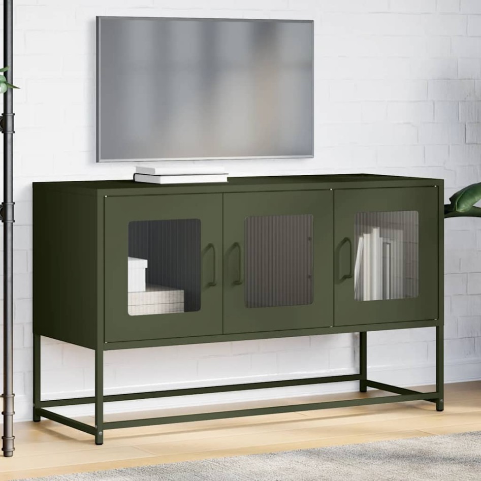 Mueble TV acero laminado en frío verde oliva 100,5x39x60,5