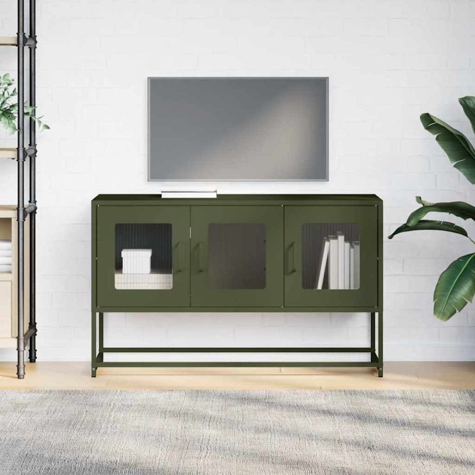 Mueble TV acero laminado en frío verde oliva 100,5x39x60,5
