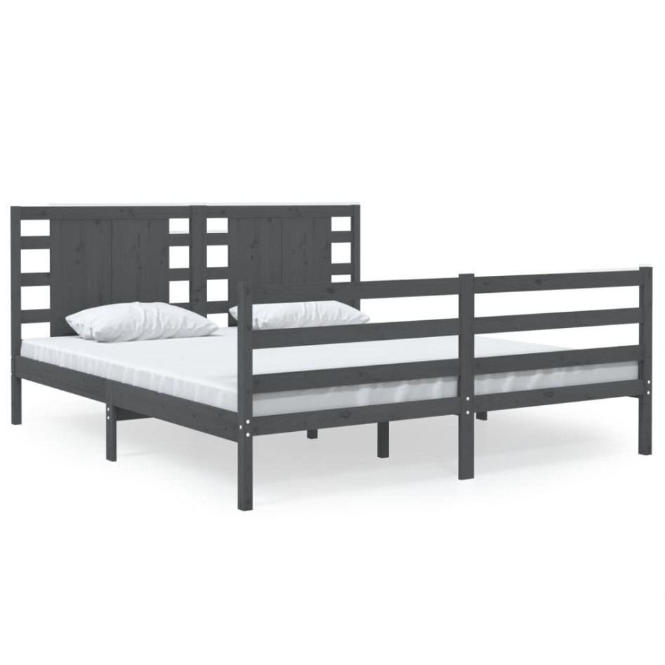 Estructura de cama de madera maciza de pino gris 140x190