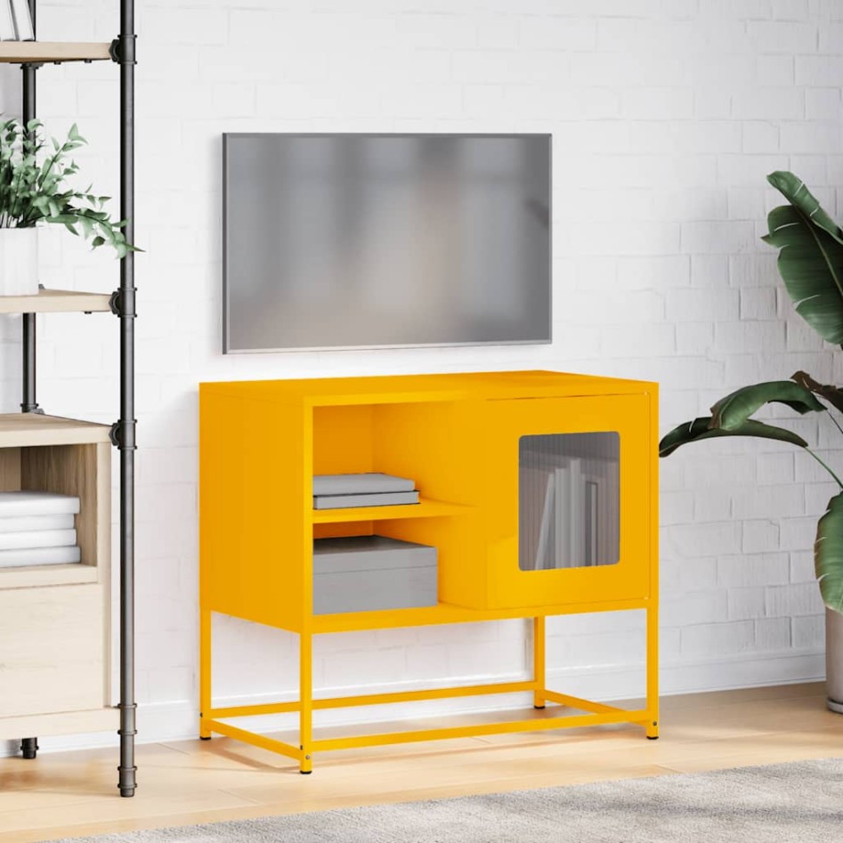 Mueble para TV de acero amarillo mostaza 68x39x60,5
