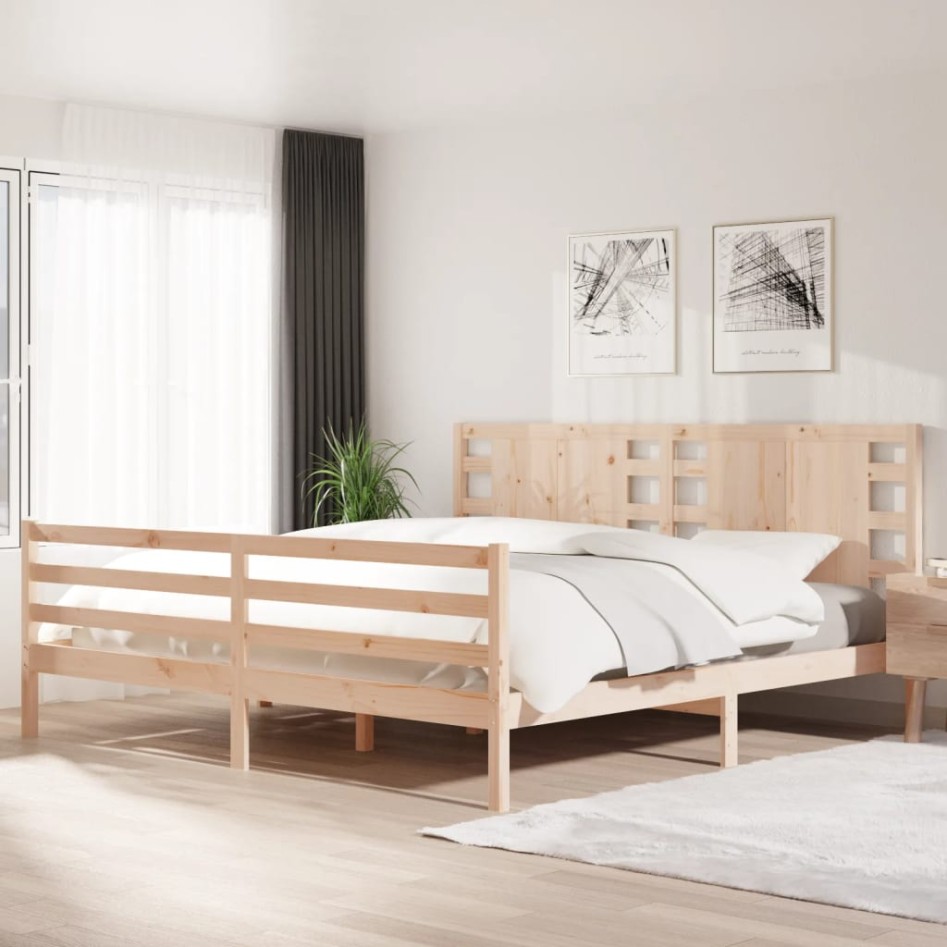 Estructura de cama de madera maciza de pino 200x200