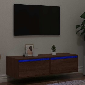 Mueble de TV con luces LED roble marrón 100X35,5x25