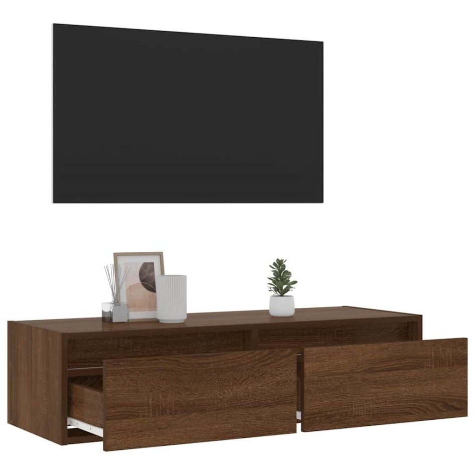 Mueble de TV con luces LED roble marrón 100X35,5x25