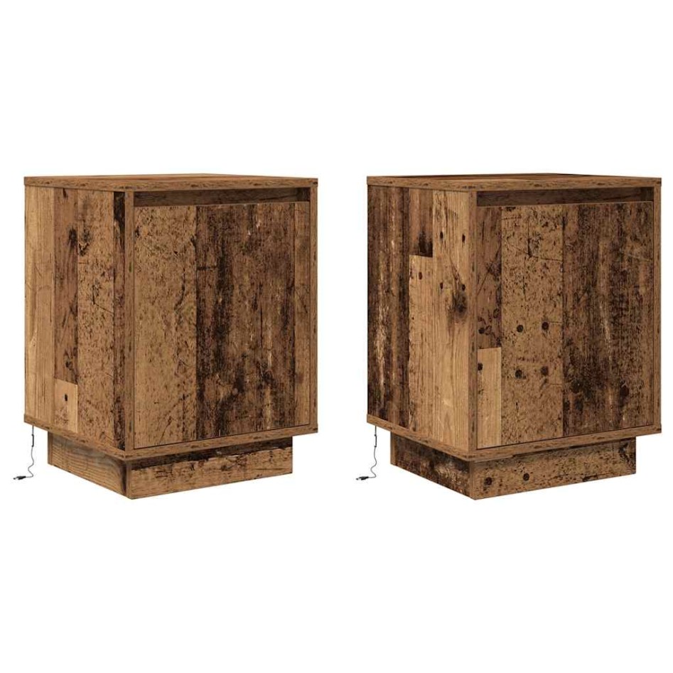 Mesillas de noche con luces LED 2 uds madera vieja 38x34x50