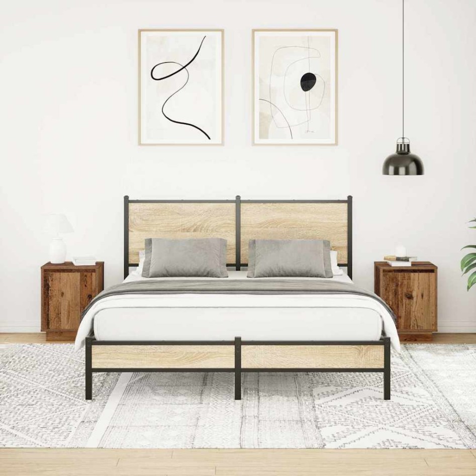 Mesillas de noche con luces LED 2 uds madera vieja 38x34x50