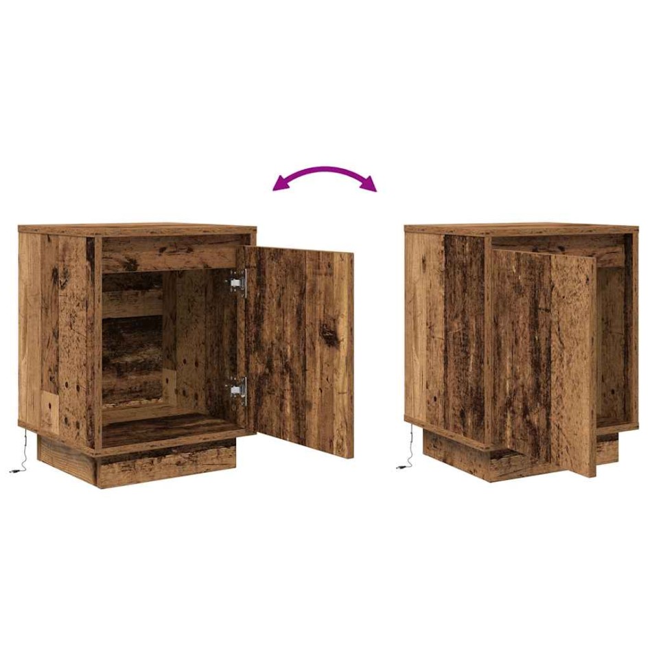 Mesillas de noche con luces LED 2 uds madera vieja 38x34x50