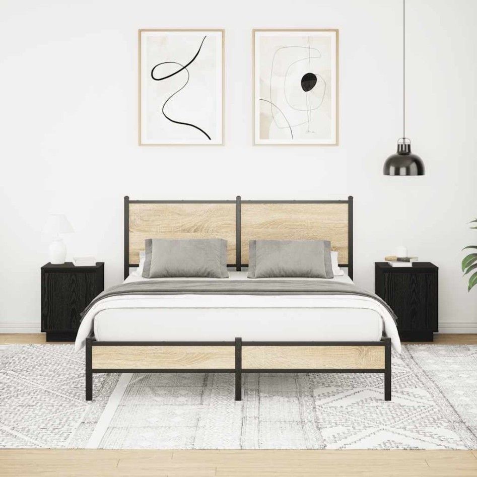 Mesillas de noche con luces LED 2 uds negro 38x34x50