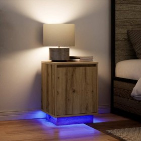 Mesitas de noche con luces LED 2 uds roble artisan 38x34x50