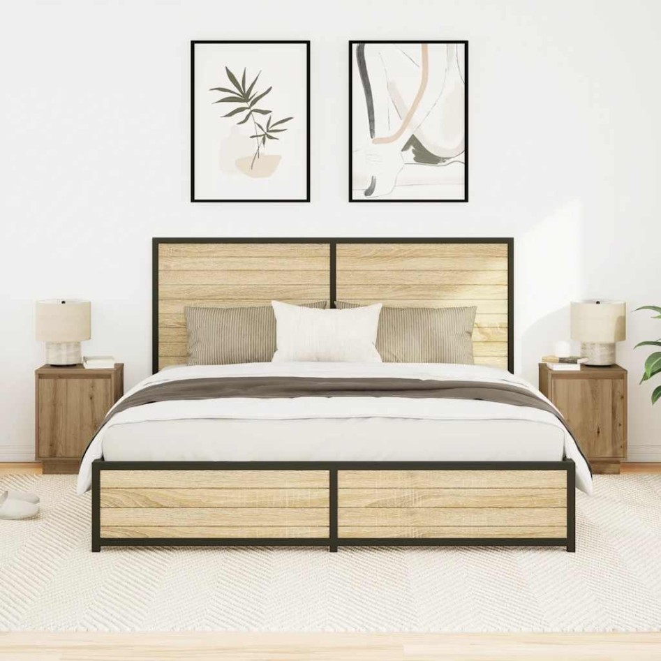 Mesitas de noche con luces LED 2 uds roble artisan 38x34x50