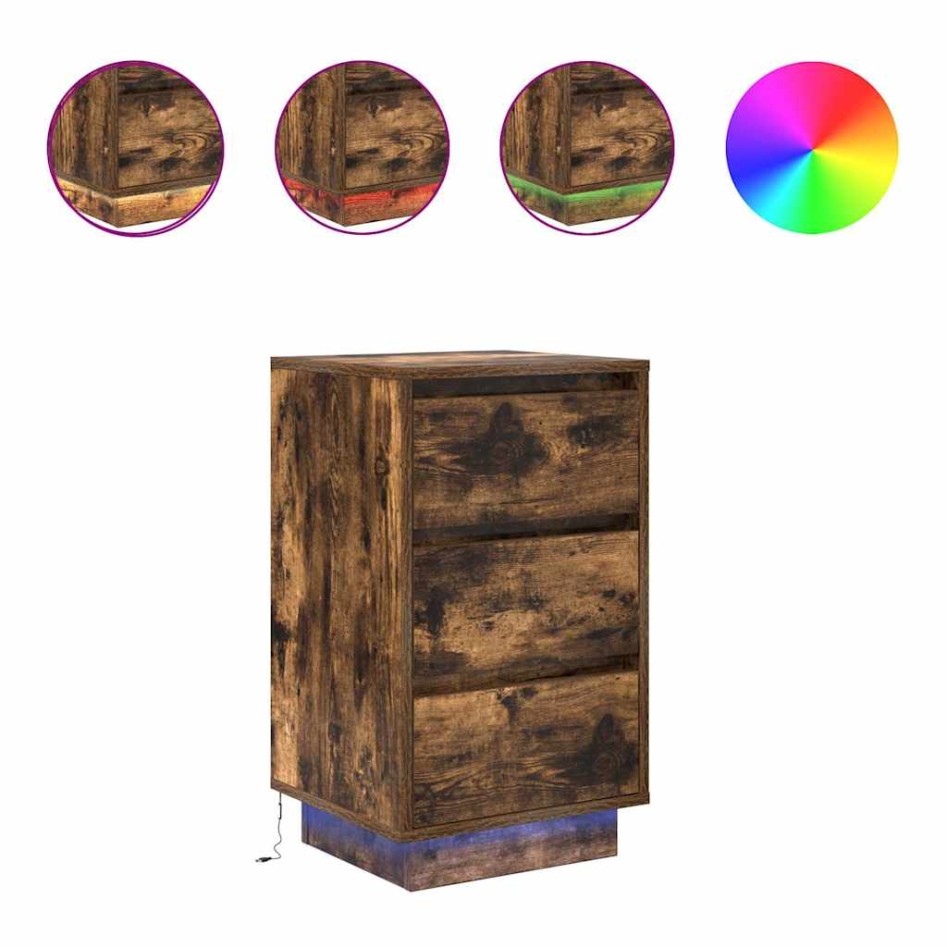 Mesilla de noche con luces LED roble ahumado 38x34x65