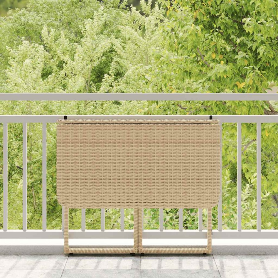 Mesa de jardín plegable ratán sintético beige 90x51x75