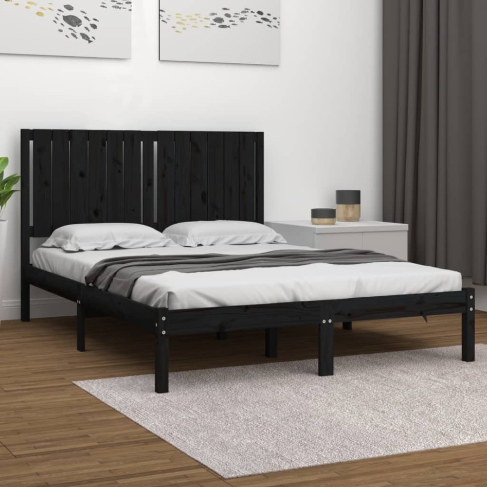 Estructura de cama de madera maciza de pino negra 140x190