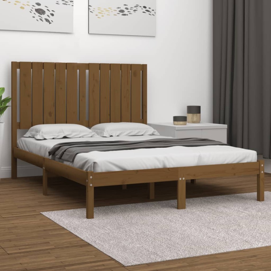 Estructura de cama madera maciza de pino marrón miel 120x200
