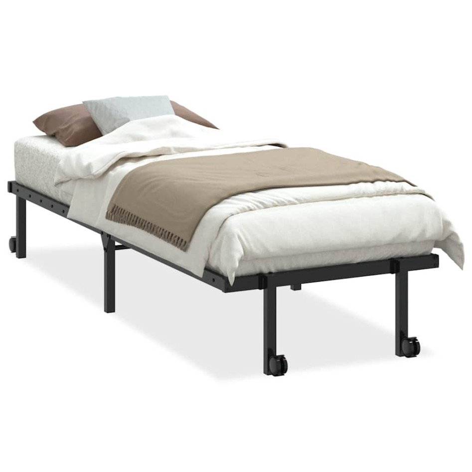 Estructura de cama sin colchón plegable negro acero 75x190
