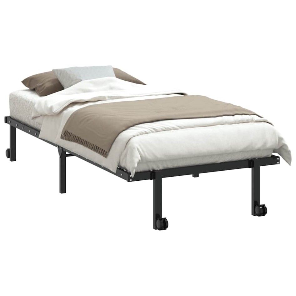 Estructura de cama sin colchón plegable negro acero 90x200