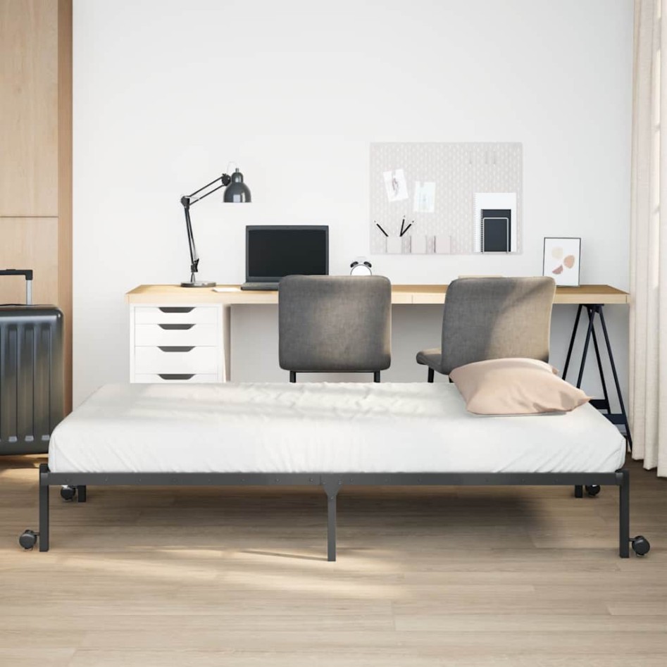 Estructura de cama sin colchón plegable negro acero 90x200