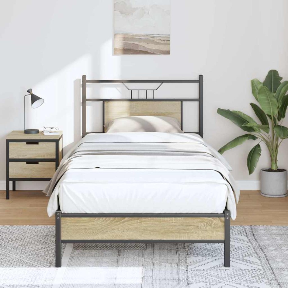 Estructura de cama sin colchón madera roble Sonoma 80x200