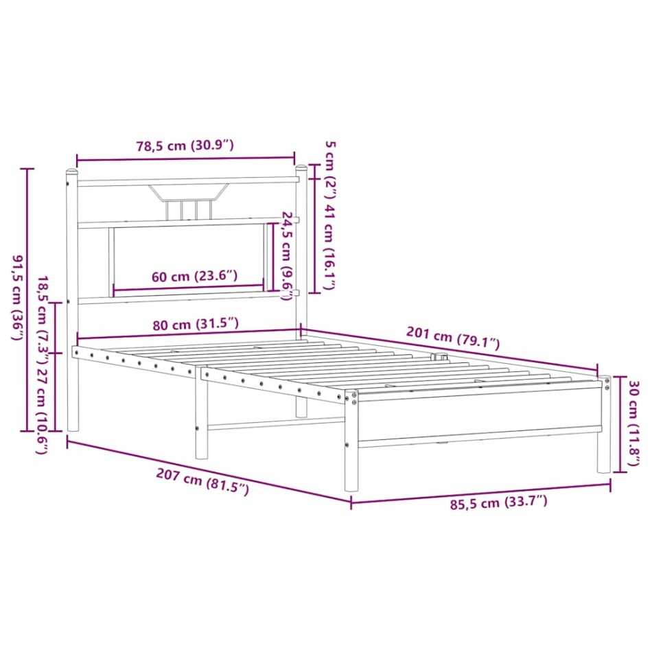 Estructura de cama sin colchón madera roble Sonoma 80x200