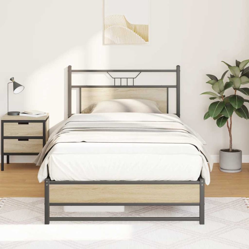 Estructura de cama sin colchón madera roble Sonoma 100x190