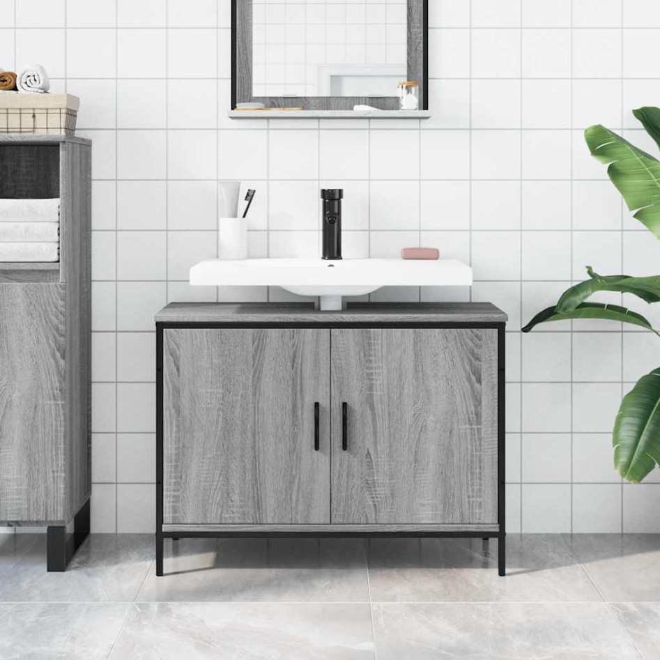 Armario lavabo baño madera ingeniería gris Sonoma 80x30x60