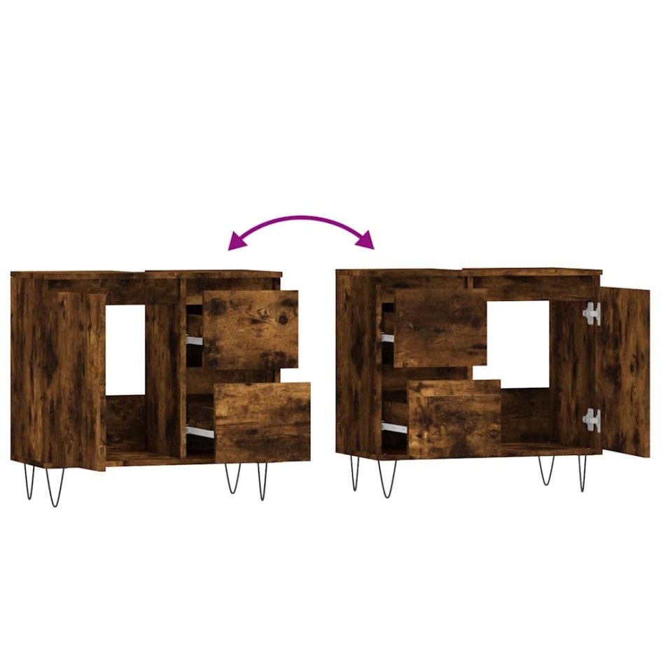 Armario de baño madera contrachapada roble ahumado 65x33x60