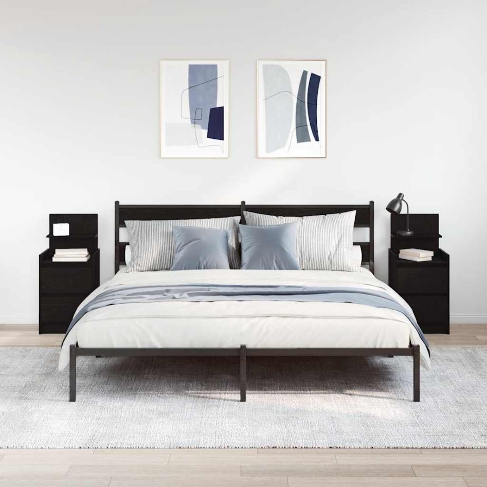 Mesillas de noche con 2 cajones 2 uds. Negro 38x34x80