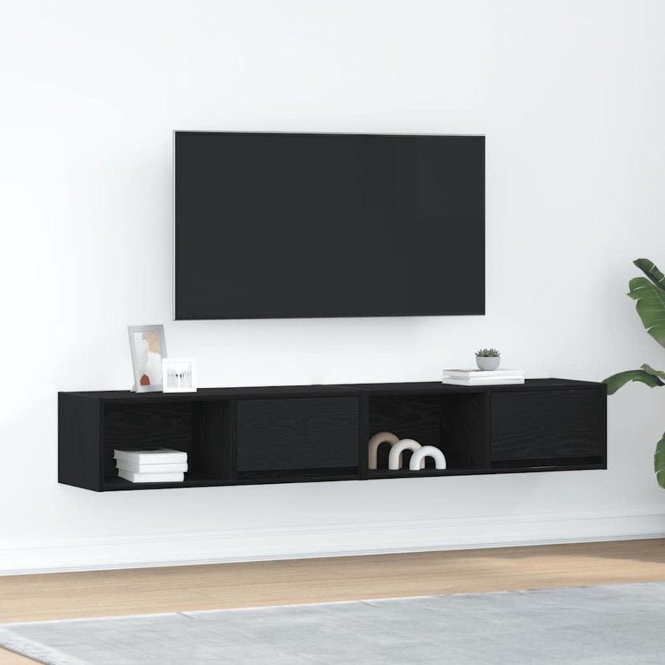Muebles de TV 2 uds Roble Negro 80x31x25,5 cm Madera