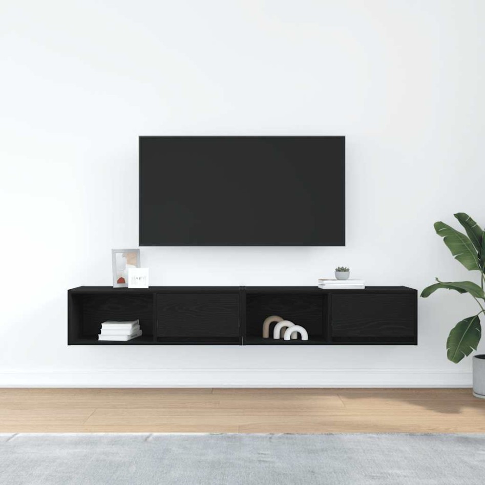 Muebles de TV 2 uds Roble Negro 80x31x25,5 cm Madera