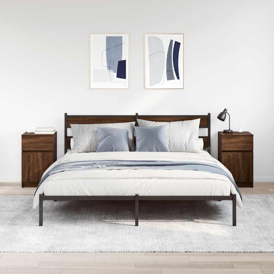 Mesitas de noche 2 uds madera roble marrón 39x35x65