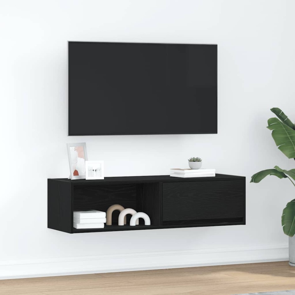 Mueble de TV de madera de roble negro 100x31x25,5