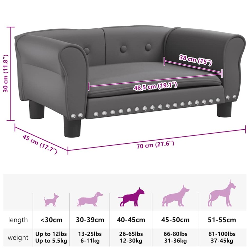 Cama para perros de cuero sintético gris 70x45x30
