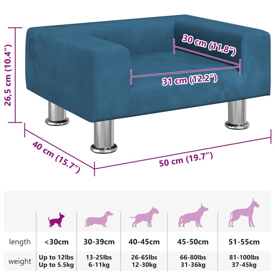 Cama para perros de terciopelo azul 50x40x26,5