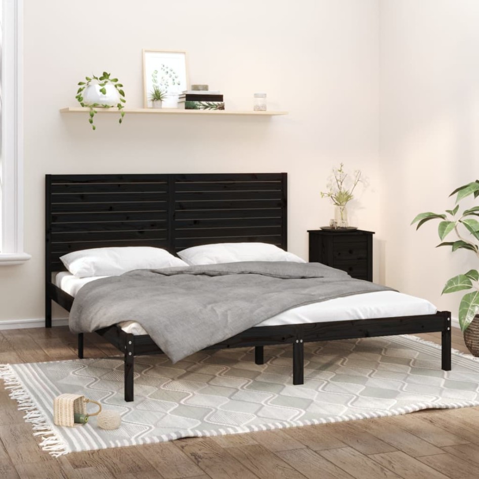 Estructura de cama madera maciza negro Supe King 180x200