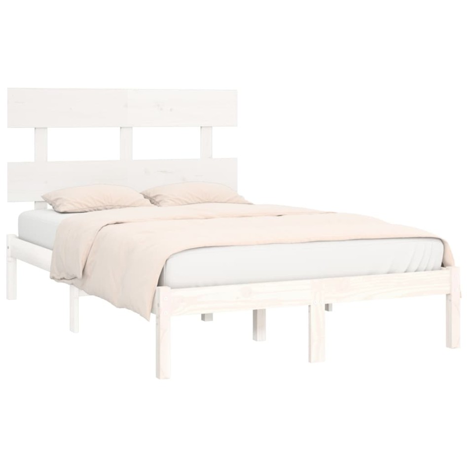 Estructura de cama doble pequeña madera maciza blanca