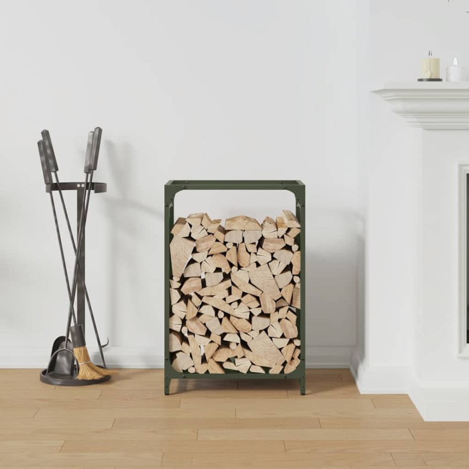 Leñero verde oliva 44x28x65 cm Acero laminado en