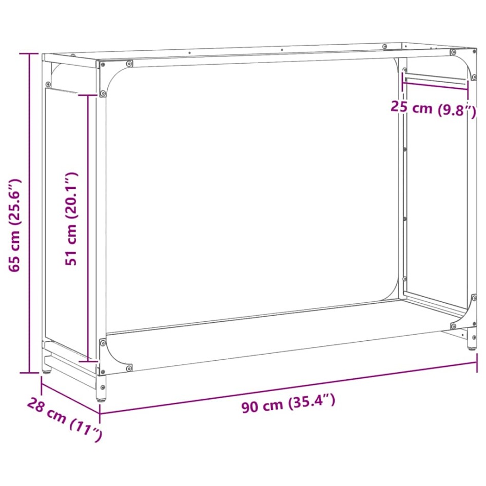 Leñero negro 90x28x65 cm Acero laminado en