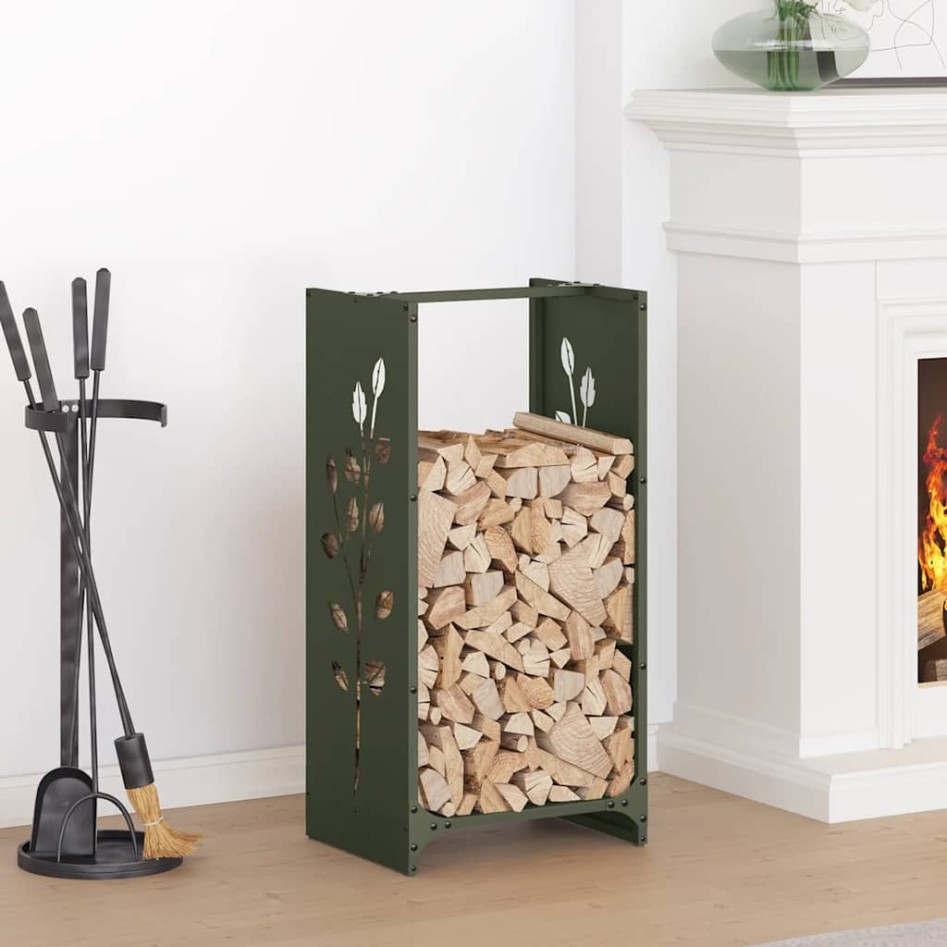 Leñero verde oliva 40x30x80 cm Acero laminado en