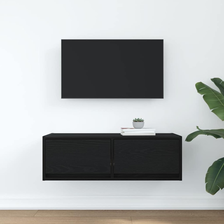 Mueble de TV de madera de roble negro 80x31x25,5
