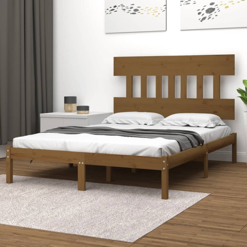 Estructura de cama madera maciza de pino marrón miel 120x200