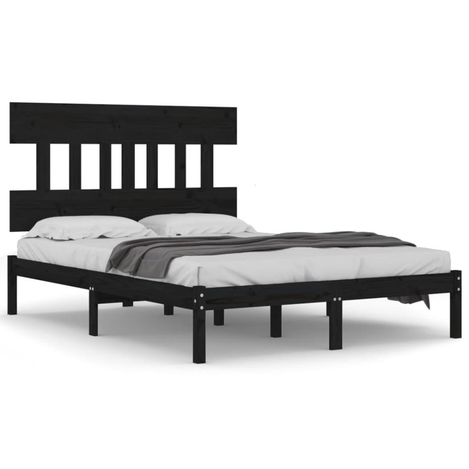 Estructura de cama de madera maciza negra 140x190