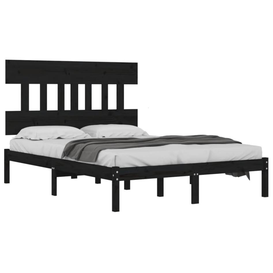 Estructura de cama de madera maciza negra 140x190