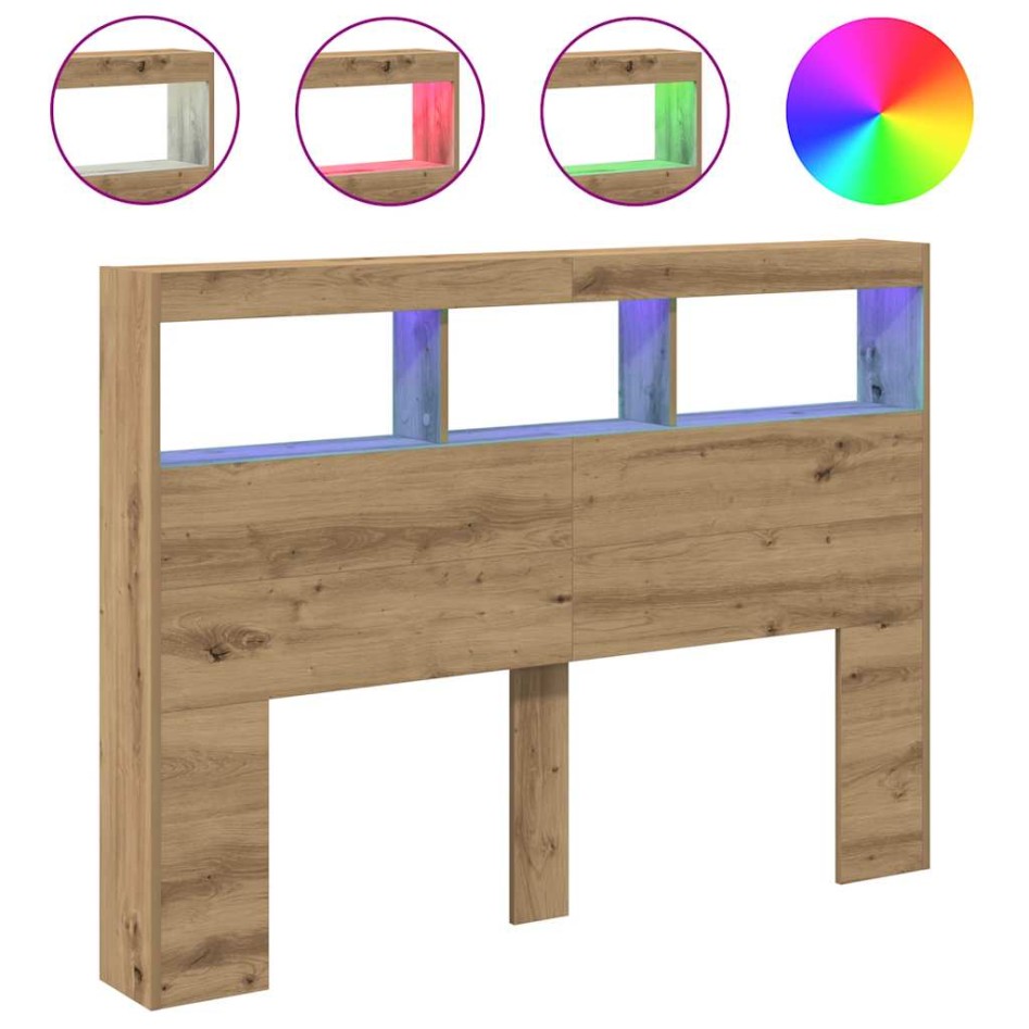 Cabecero de cama con LED roble artesanal 140x17x102