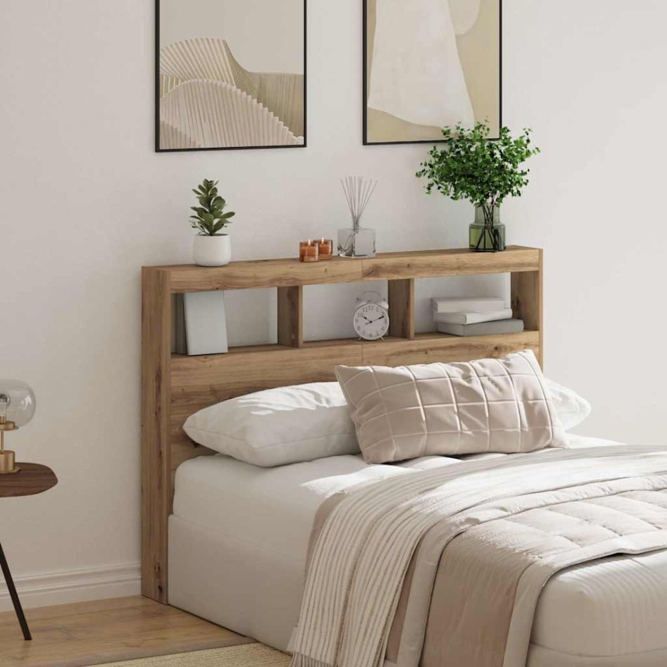 Cabecero de cama con LED roble artesanal 140x17x102