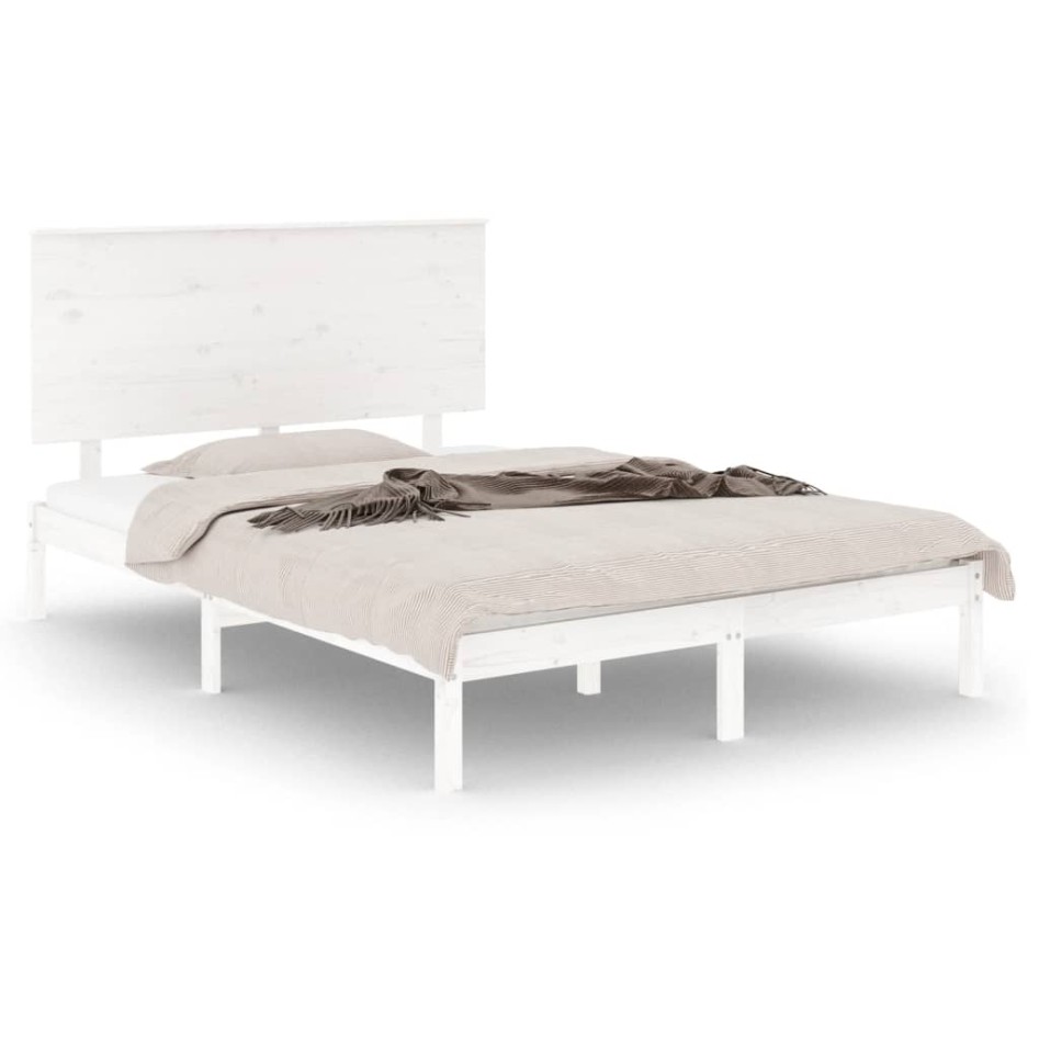 Estructura de cama doble pequeña madera maciza blanca