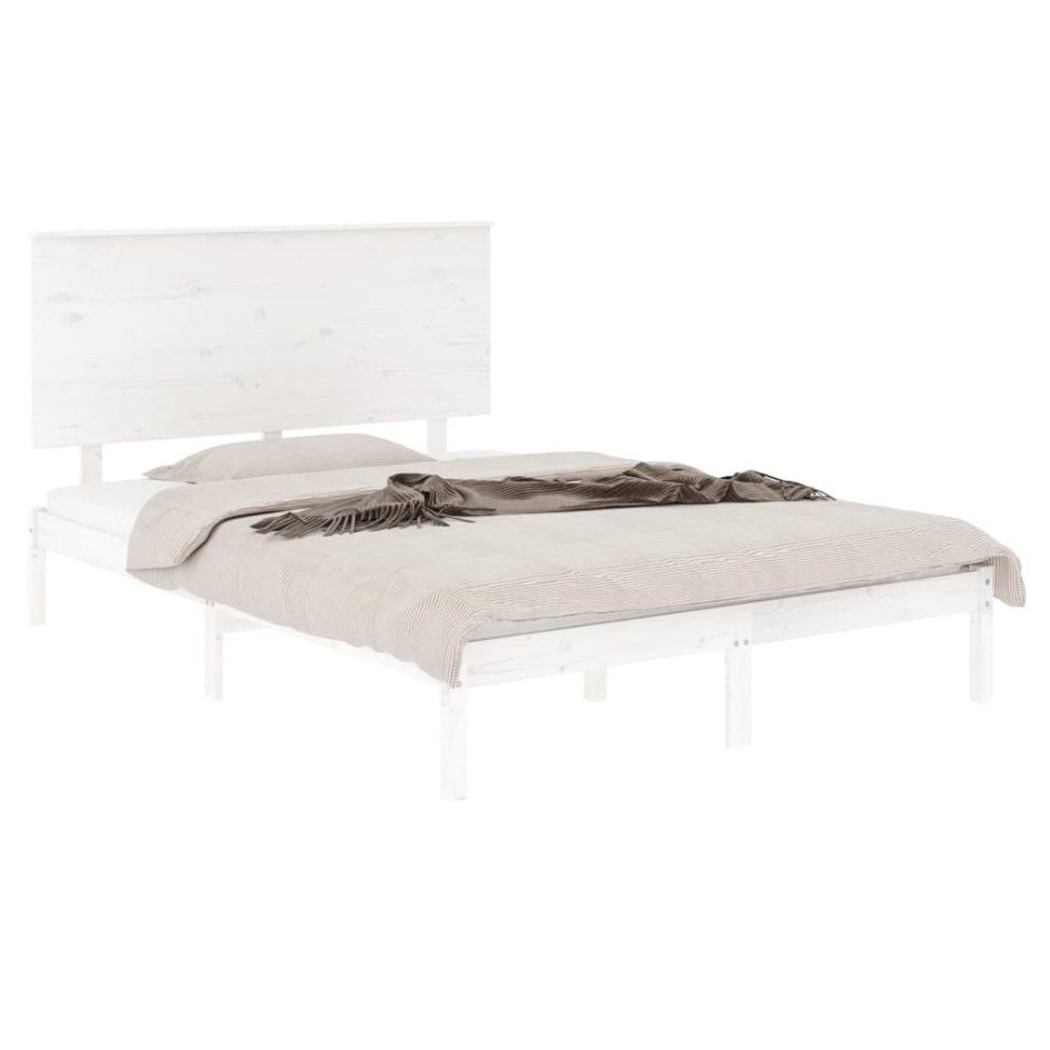 Estructura de cama doble pequeña madera maciza blanca