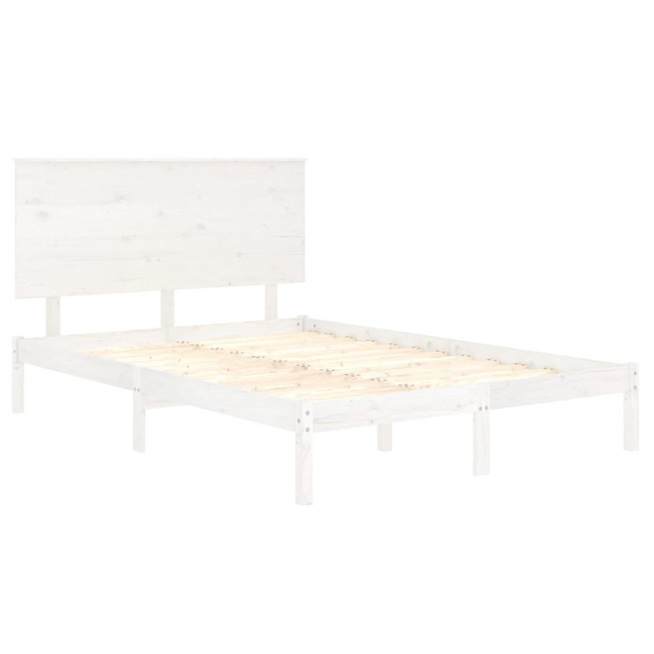 Estructura de cama doble pequeña madera maciza blanca